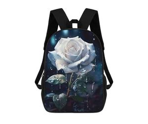 sinyumoney Rainy White Rose Flower School Backpack Large Water Resistant Laptop Backpack for Teenage Girls Boys Women Men 17inch