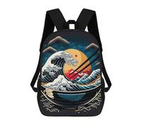sinyumoney Ramen Japan Neon Food Backpack 3D Printed Children's School Backpack for Kids High Capacity Travel Rucksacks Book Bags Kids School Bag Back Pack 17inch