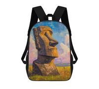 sinyumoney Rapa Nui Moai Statue Painting School Backpack High Secondary School Bags Casual Backpack for Girl, Teen Girls 17inch