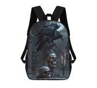 sinyumoney Raven And Goth Skulls 2 3D Printed School Backpack Casual Children's Backpacks 3D Printed School Bag for Boys Elementary And Middle 17inch