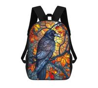 sinyumoney Raven in Autumn Stained Glass School Backpack Lightweight Casual Daypack School Backpacks for Boys/Girls/Teenagers 17inch