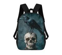 sinyumoney Raven on Human Skull Kids Backpack,School Backpack Kids School Bag 3D Printed Cartoon Large Capacity Backpack for Kids Boys And Girls 17inch