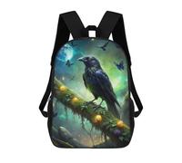 sinyumoney Raven on Mossy Branch with Butterflies 3D Printed Children's School Backpack for Kids High Capacity Travel Rucksacks Book Bags Kids School Bag Back Pack 17inch