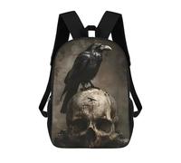 sinyumoney Raven Sitting On Skull Backpack School Bag Rucksack for Girls Boys Backpacks Large Capacity Kids Back Pack Lightweight School Bags for Children Students 17inch