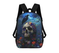 sinyumoney Raven Skull Flowers School Backpack Work Laptop Backpack Rucksack Bag for Camping Outdoor Adventures And Daily Travel 17inch