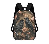 sinyumoney Ravens in Floral Garden 3D Printed 17inch School Bag Children's School Backpack Travel Backpacks Casual Fashion Bag for Kids School Students