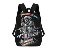 sinyumoney Reaper on A Rainbow Unicorn Ride School Backpack Large Water Resistant Laptop Backpack for Men, Women & Teenage Boys 17inch