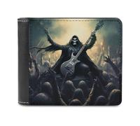 sinyumoney Reaper Rocking Out 3D Print PU Leather Men's Wallet Credit Card Slots Leather Compartments Fashion Slim Leather Wallet 11.7cm*9.5cm