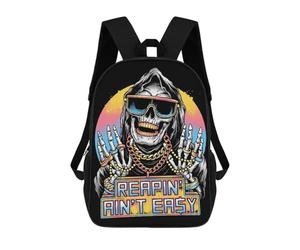 sinyumoney Reapin' Ain't Easy Cool Skeleton Art Kids Backpacks,3D Personalized School Bookbags for Boys Girls Large Schoolbags Casual Daypack 17inch