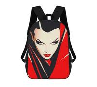 sinyumoney Red And Black Female Portrait Backpack with Pocket 3D Printed Backpacks, Travel Rucksacks Book Bags Kids School Bag 17inch