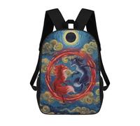 sinyumoney Red And Blue Foxes Under Eclipse 3D Printed Kids 17inch Backpacks Boys Fashion Travel Backpacks School Bag for Boys Elementary And Middle School Students