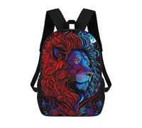 sinyumoney Red And Blue Lion Moon Art Kids School Backpack 3D Printed Backpacks Fashion School Bag Rucksacks for Boys Elementary And Middle School Students 17inch
