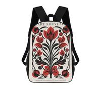 sinyumoney Red Art Nouveau Nature Kids Backpack 17 Inch School Bag 3D Printed Cartoon School Backpacks for Boys And Teenager School Students