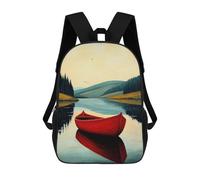 sinyumoney Red Boat Reflection - Naïf Serene Lake Art Backpacks 3D Printed Kids School Backpack Outdoor Casual Daypack Fashion Casual Children Backpacks Cute Travel Bags 17inch