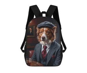 sinyumoney Red Border Collie Dog in Suit at The Pub Kids Backpack, Kids School Bag 3D Printed School Backpacks for Boys And Teenager School Students 17inch