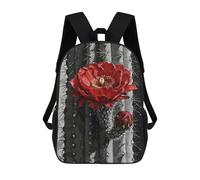 sinyumoney Red Cactus Flower Painting 3D Printed Children's School Backpack for Kids High Capacity Travel Rucksacks Book Bags Kids School Bag Back Pack 17inch