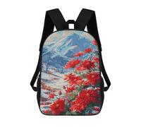 sinyumoney Red Flowers Mountain Landscape School Bags School Secondary High School College Backpack Travel for Men, Women & Teenage Boys 17inch