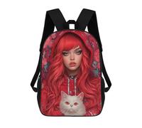 sinyumoney Red Hoodie with White Cat Backpack School Computer Rucksack for School/Work/Travel- Perfect for Travel, Work And Daily Use 17inch