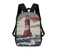 sinyumoney Red Lighthouse Ocean View School Bag 3D Printed 17inch Backpacks Fashion Kids School Backpack Rucksacks for Boys Elementary And Middle School Students
