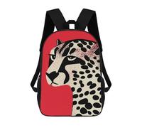 sinyumoney Red Moody Cheetach 3D Printed 17 Inch School Backpack Children's Backpacks 3D Printed Cool Knapsack for Boys Elementary And Middle