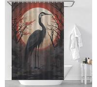 sinyumoney Red Moon And Black Stork Shower Curtain Anti Mould 100% Polyester Fabric Washable Shower Curtains Set with 12 Hooks for Bathtub Shower Stall 46.85x70.87Inch（119x180cm）