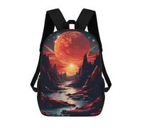 sinyumoney Red Moon Backpack School Bag Rucksack for Girls Boys Backpacks Large Capacity Kids Back Pack Lightweight School Bags for Children Students 17inch