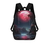 sinyumoney Red Moon Landscape Fantasy 3D Printed Children's School Backpack for Kids High Capacity Travel Rucksacks 17 Inch Book Bags Kids