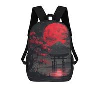 sinyumoney Red Moon Torii Gate Fuji Kids' Backpack 3D Printing School Bag Boys Cool Daypacks Casual Knapsack Fun Back Bag for Kids And Teenager 17inch