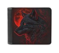 sinyumoney Red Moon Wolf Portrait 3D Print Wallet Credit Card Cash Id Holder Leather RFID Banknote Compartments Stylish Durable Wallets 11.7cm*9.5cm