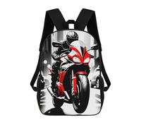 sinyumoney Red Motorcycle Rider in Cityscape 3D Printed Children's School Backpack for Kids High Capacity Travel Rucksacks Book Bags Kids School Bag Back Pack 17inch