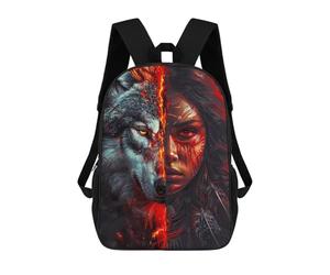 sinyumoney Red Native American Wolf Backpack School Lightweight Airport College Students Back Pack for Campus Outdoor Travel Sports 17inch
