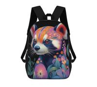 sinyumoney Red Panda with Floral Pattern 17 Inch Backpacks Kids Schoolbag,3D Printed Elementary And Middle School Students Backpacks for Boys Girls