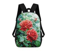 sinyumoney Red Rose Flower Backpacks Kids School Backpack School Bag 3D Printed School Bag for Boys Elementary And Middle School Students 17inch