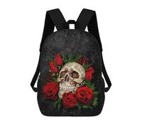 sinyumoney Red Roses And Skull Rucksacks 3D Printed Children Backpacks Fashion Casual Daypack Cute Travel Bags Outdoor Casual Daypack for Boy And Girl 17inch