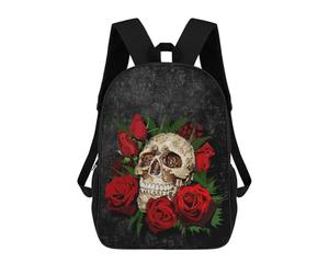 sinyumoney Red Roses And Skull School Bags High Secondary School Bags Casual Backpack for Campus Outdoor Travel Sports 17inch