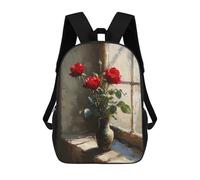 sinyumoney Red Roses by Window Kids Backpack, Kids School Bag 3D Printed School Backpacks for Boys And Teenager School Students 17inch