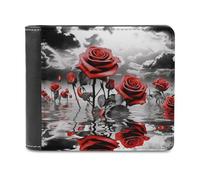 sinyumoney Red Roses in Black and White Reflection 3D Print PU Leather Men's Wallet Use Holds Bills RFID Blocking Stylish Durable Wallets Youth Guys 11.7cm*9.5cm