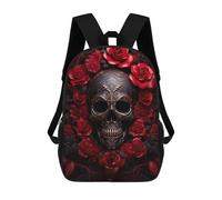sinyumoney Red Roses Skull Rucksack Water Resistant Travel Backpack Computer Bag for Men, Women & Teenage Boys 17inch