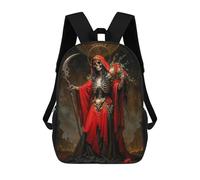sinyumoney Red Santa Muerte with Roses Children's Backpack, 3D Printed School Backpack, Backpack for Boys Girls, Adjustable School Bag for Primary School 17inch