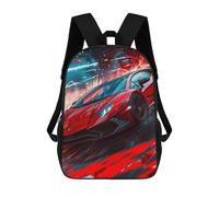 sinyumoney Red Sports Car Speed Artwork 3D Printed 17inch Kids School Backpack School Bag Fashion Rucksacks for Boys Elementary And Middle School Students