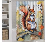 sinyumoney Red Squirrel Watercolor Painting 100% Polyester Fabric Washable Decor Bath Curtains for Shower Bath Curtain Wet Room 64.17x70.87Inch（163x180cm）