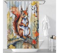 sinyumoney Red Squirrel Watercolor Painting Bath Shower Curtains Mildew Fabric Polyester Shower Curtain for Bathroom for Bathroom with Hooks 46.85x70.87Inch（119x180cm）