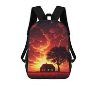 sinyumoney Red Sunset Cottage Scene School Bags Fashion Stationery Backpack Waterproof Casual Daypacks for Men, Women & Teenage Boys 17inch