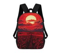 sinyumoney Red Sunset Over Fields Backpacks Kids 17inch School Backpack School Bag 3D Printed School Bag for Boys Elementary And Middle School Students