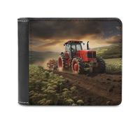 sinyumoney Red Tractor Plowing Field 3D Print Wallet Slots ID Window RFID Blocking Banknote Compartments Slim Elegant Leather Wallet Youth Guys 11.7cm*9.5cm