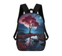 sinyumoney Red Tree by Lake at Night 3D Printed Children's School Backpack for Kids High Capacity Travel Rucksacks Book Bags Kids School Bag Back Pack 17inch