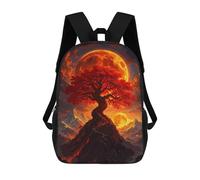 sinyumoney Red Tree Under Fiery Moon Kids School Backpack School Bag 3D Printed School Bag for Boys Elementary And Middle School Students 17inch