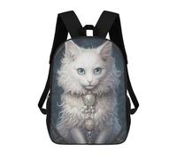 sinyumoney Regal White Cat Portrait -1 3D Printed Kids School Bag Rucksacks Children's School Fashion Casual Back Pack High Capacity Travel Book Bags Backpack for Kids 17inch