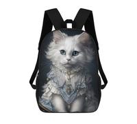 sinyumoney Regal White Cat Portrait -3 Backpack School Large Water Resistant Laptop Backpack for Teenage Girls Boys Women Men 17inch
