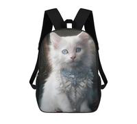 sinyumoney Regal White Cat Portrait -5 School Bag Bookbag 3D Printed Children's Backpacks for Kids Boy Girl Book Bags Kids School Bag Travel Rucksacks 17inch